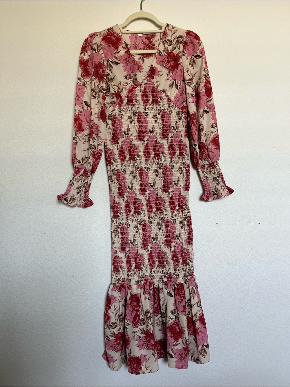 Floral Smocked Midi Dress in Pink
